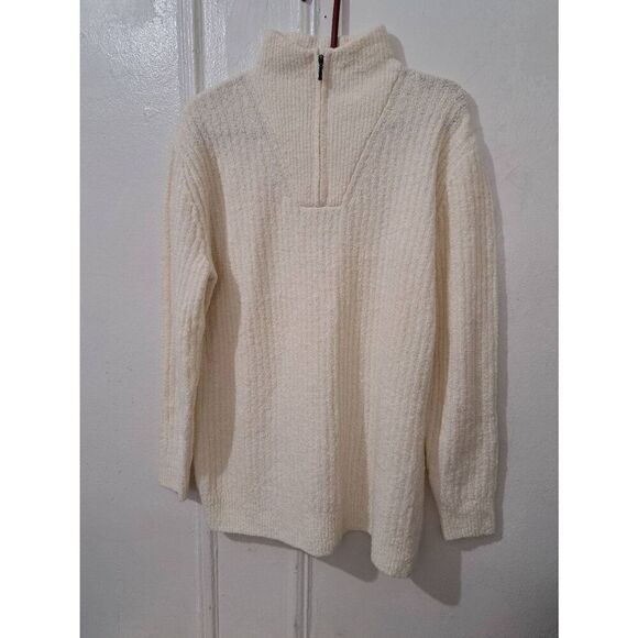 Ll bean womens large BOUCLE TEDDY sweater Ivory wool nylon mock neck teddy - Picture 2 of 7